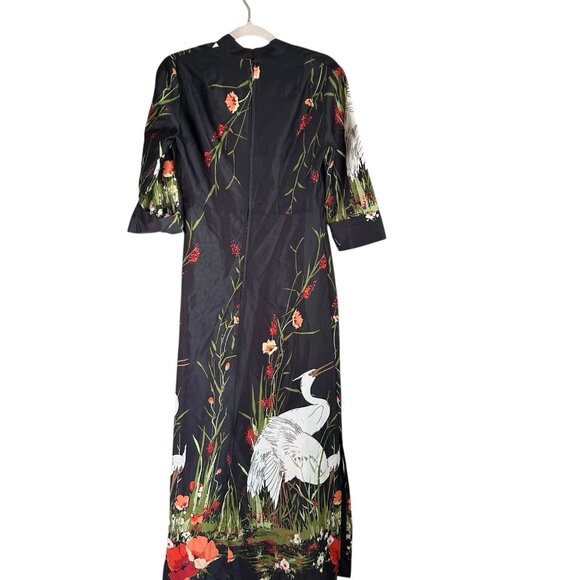 Alice of California vintage maxi dress Asian elegant quiet luxury kimono black - Picture 2 of 10